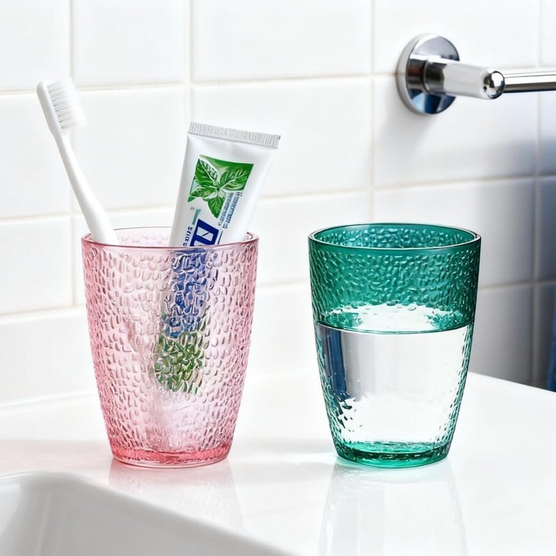 Komost 12oz Plastic Tumblers Set of 2, Reusable & Shatterproof Drinking Glasses for Daily Toothbrushing & Bathroom Use - Image 3